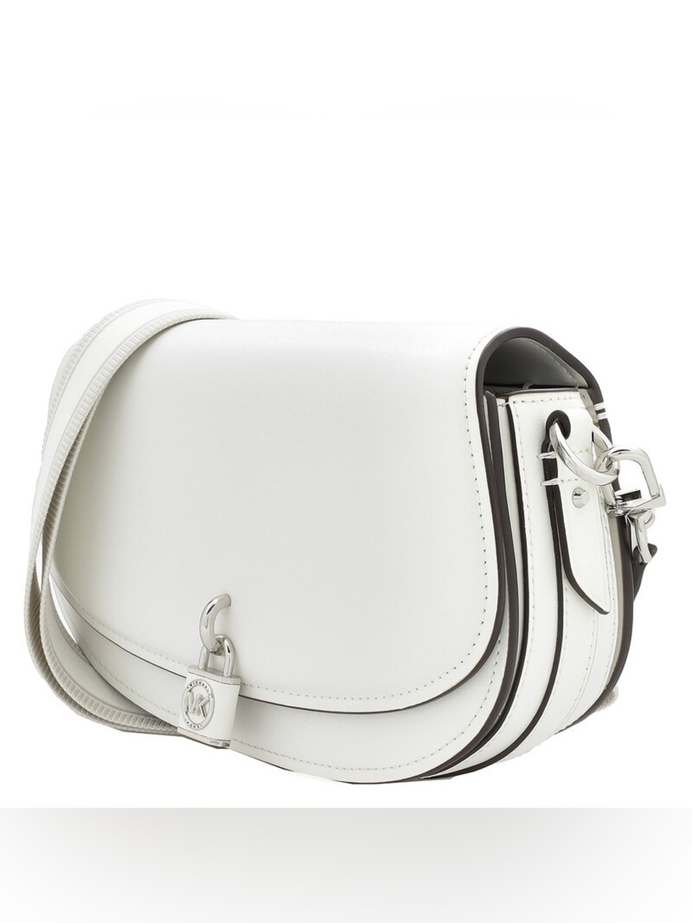 Michael Kors White Leather Saddle Crossbody with Silver Hardware